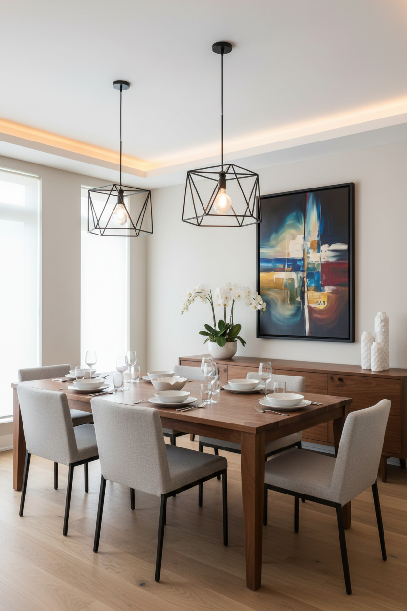 Abstract painting in contemporary dining room