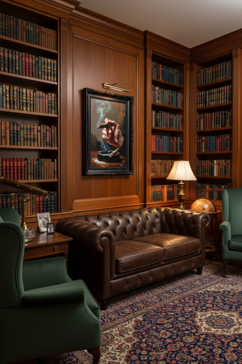 Cigar artwork in private library