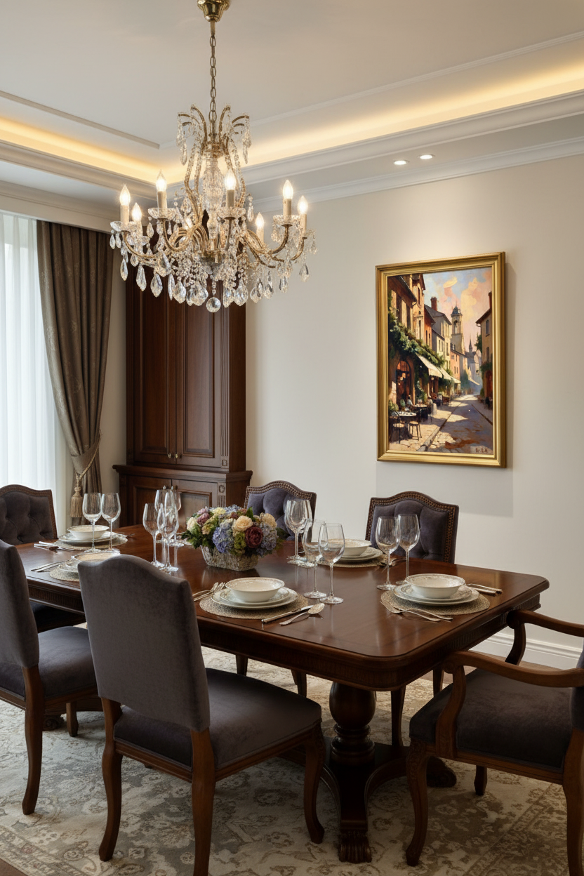 European café street in elegant dining room