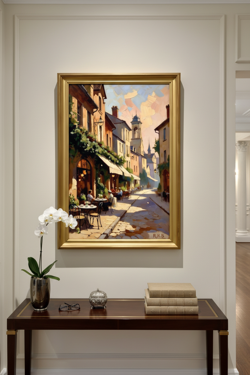 European café street in elegant hallway - closer view