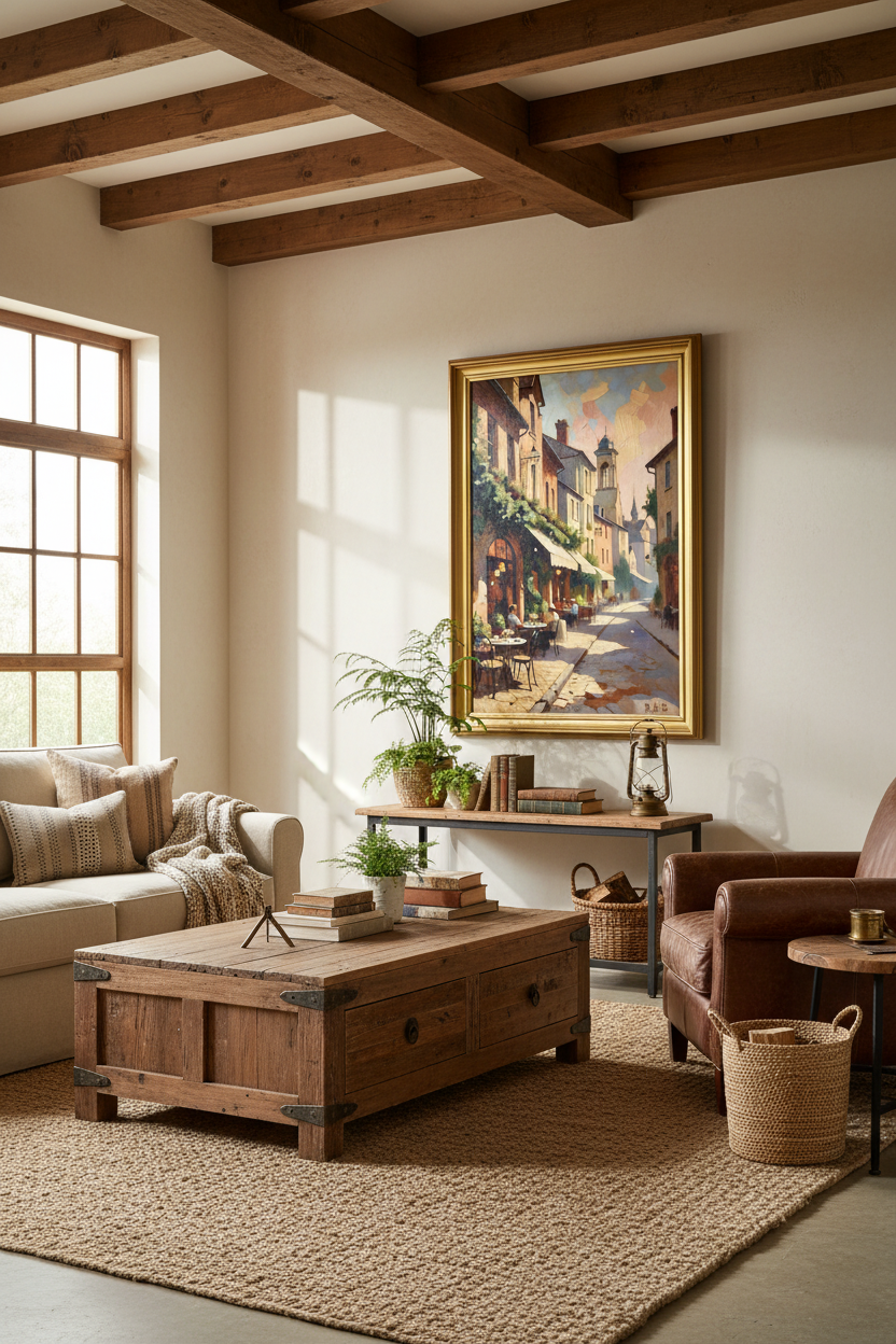 European café street in rustic living room