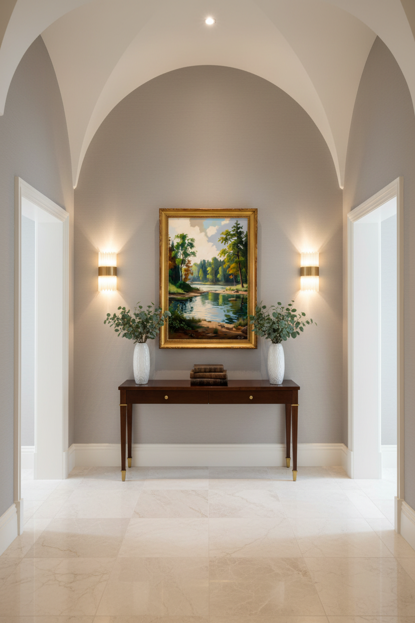 Forest lake in high ceiling hallway