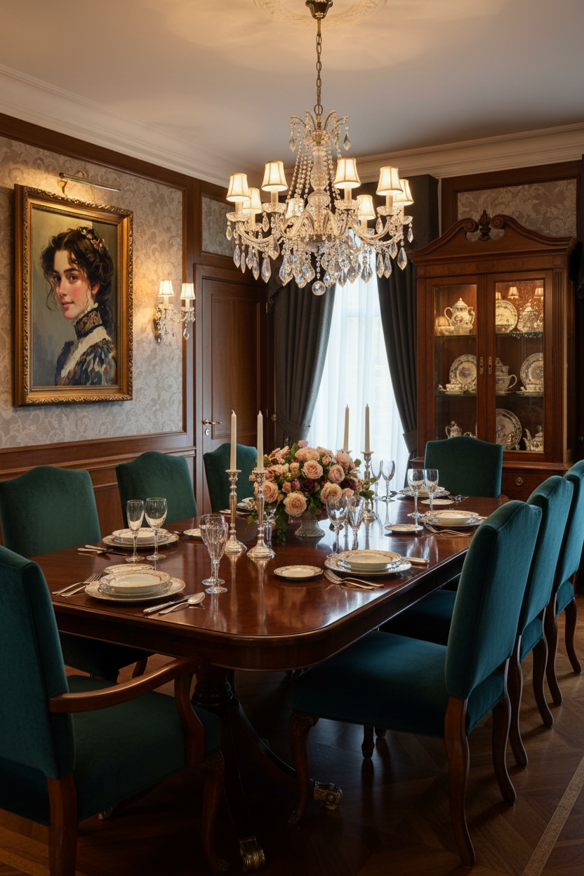 Victorian portrait in classic luxury dining room