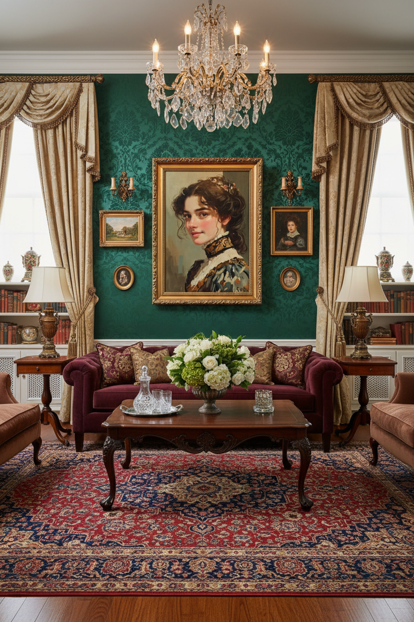 Victorian portrait in classic luxury living room