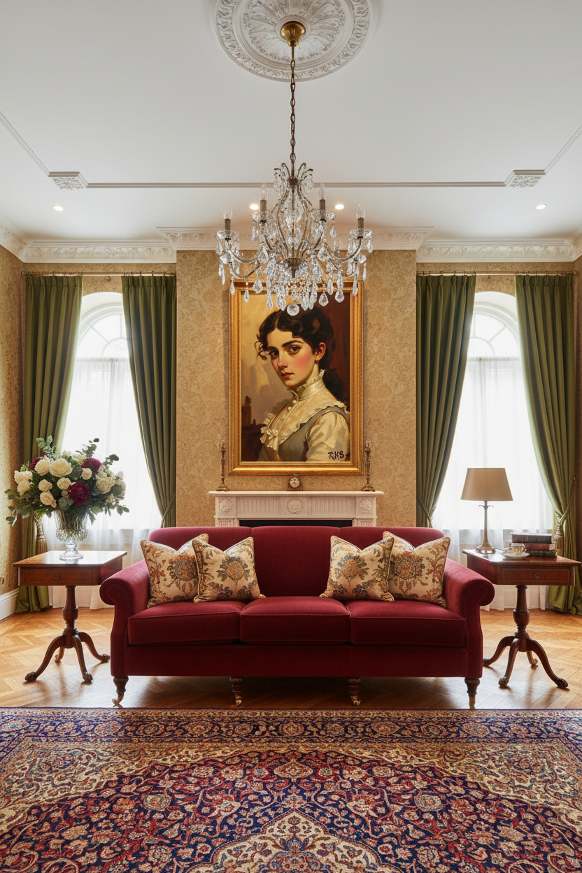 Victorian portrait in traditional living room